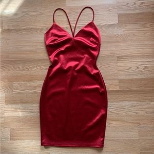Red satin mini dress